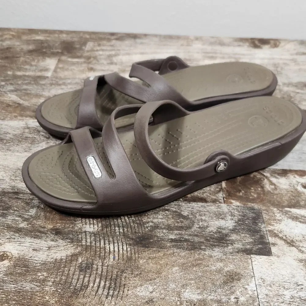 Crocs Women's Size 9 Brown Strappy Slide Sandals Comfort Casual Lightweight